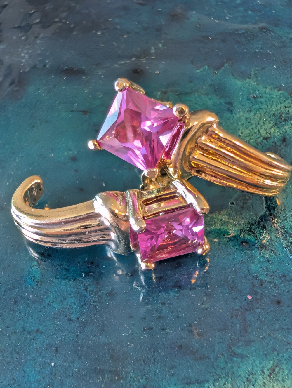 Gold Plated Sterling Silver Princess Cut Pink Sapphire Earrings